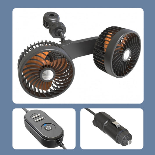 F6207 Car Rear Seat Zip Lock USB Double Head Fan, Model: Cigarette Lighter with USB by buy2fix