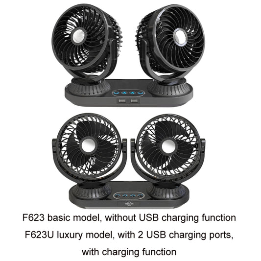 F623 12V/24V Vehicle Electric Oscillating Head Rotatable Double Head Fan (Basic) by buy2fix