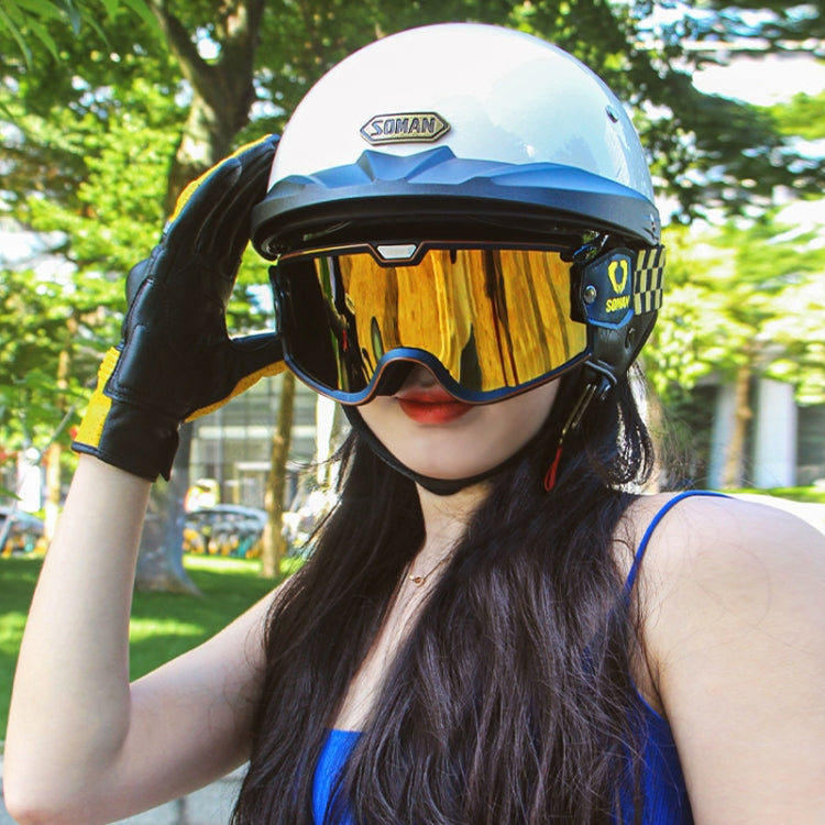 SOMAN Motorcycle Half Helmet Adjustable Helmet With Inner Mirror, Size: XXL(Bright Black) by SOMAN