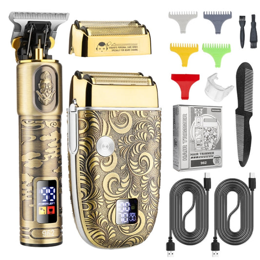Men Bald Haircut 2 In 1 Electric Hair Clipper Waterproof Set(Gold) by buy2fix