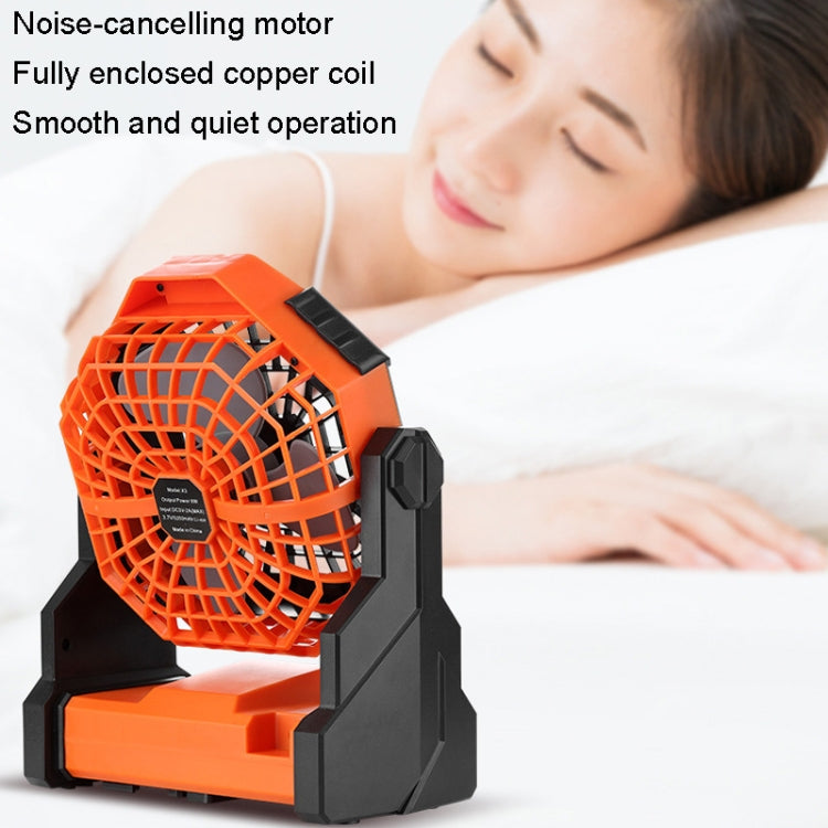 Outdoor Infinitely Variable Speed Portable Large Wind Charging Camping Lighting Fan(Black Orange) by buy2fix