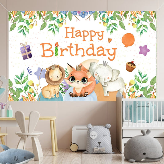 180x90cm Animal Birthday Theme Backdrop Cloth Party Decoration(2023SRB91) by buy2fix