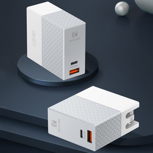 LDNIO A2620C 65W USB+Type-C/USB-C Port Dual Port Universal Phone Tablet Travel Charger(US Plug+Type-C to 8 Pin) by LDNIO