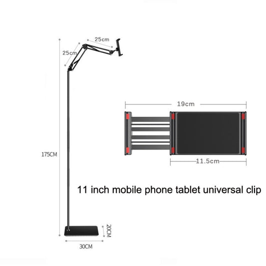 175cm Mobile Phone Tablet Live Broadcast Bedside Lifting Bracket Cantilever Floor Model (Black) by buy2fix