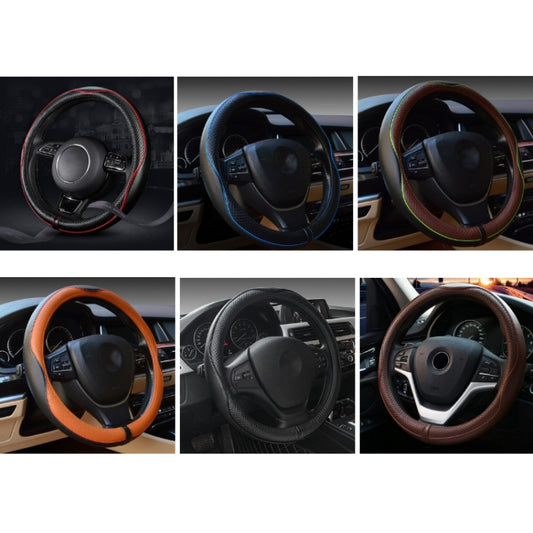 38cm Car Embossed Leather Steering Wheel Cover, Color: Black Light Coffee by buy2fix