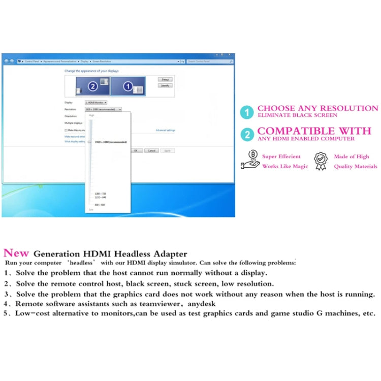 2pcs Graphics Card Spoofer HDMI Dummy Load Simulates HD Displays(Gold) by buy2fix