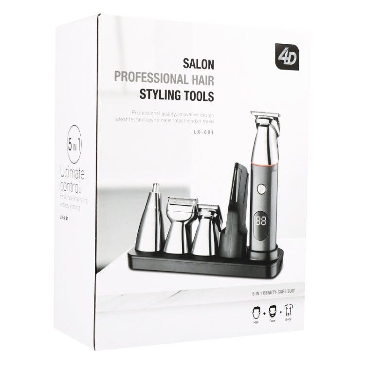 5 In 1 Haircut Digital Display Water Washing Shaver Nose Hair Electric Push Shear Set(Silver) by buy2fix