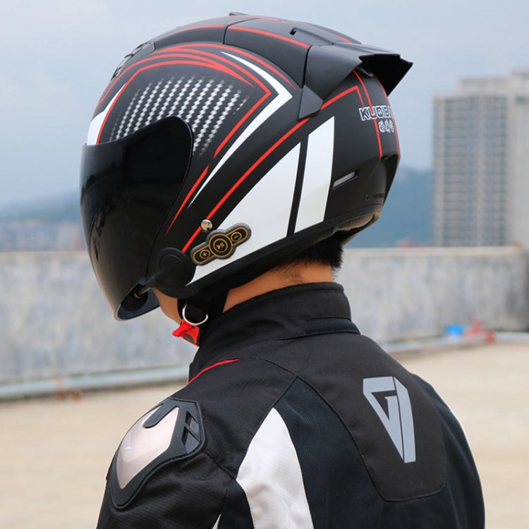 KUQIBAO Motorcycle Smart Bluetooth Sun Protection Double Lens Safety Helmet, Size: XL(Bright Black Phantom Fiber+Black Tail) by KUQIBAO