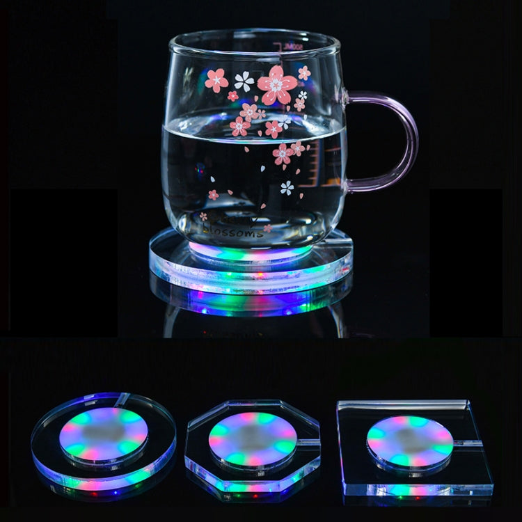 100x10mm Square USB Charging LED Light Up Acrylic Coaster Transparent Crystal Base(Colorful Light) by buy2fix