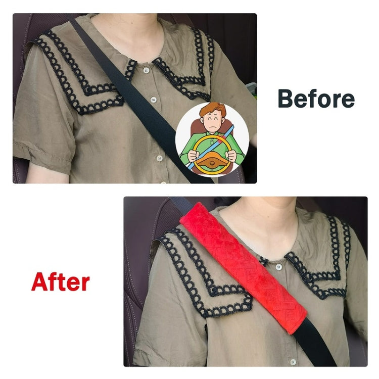 1pair Car Plush Seat Belt Embroidered Shoulder Pad Cover(Red) by buy2fix