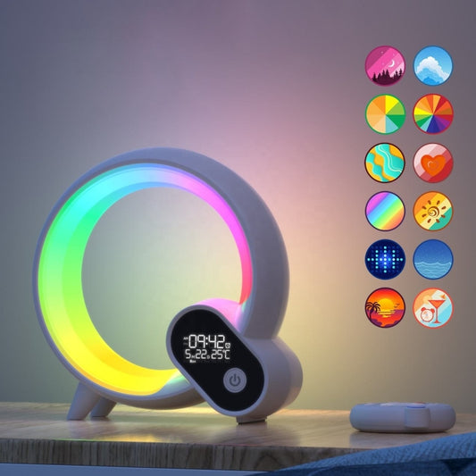 Multi-Functional RGBW Atmosphere Light Bluetooth Speaker Sunrise Wake-Up Lamp Digital Display Alarm Clock(White) by buy2fix