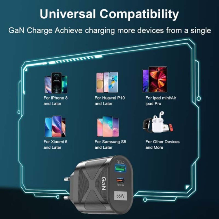 65W GAN PD + QC3.0 Fast Charger Phone Notebook Computer Universal Charging Head, Plug: US Plug Black by buy2fix