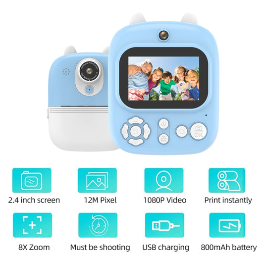 1200W Pixel 2.4 Inch Display Children Print Instant Camera 32G+Card Reader Blue by buy2fix