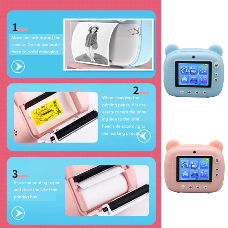 Children Instant Print Camera 1080P 2.4-Inch IPS Screen Dual Lens Photography Camera(Blue) by buy2fix