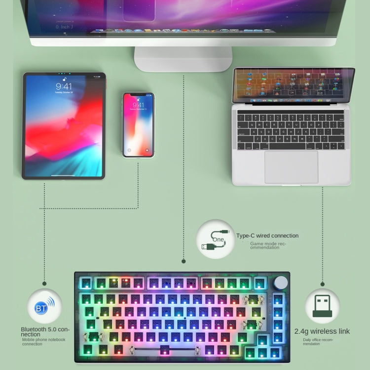 82 Keys Bluetooth Wireless 3-mode RGB Hot-plug Customized Mechanical Keyboard Kit(Black Transparent) by buy2fix