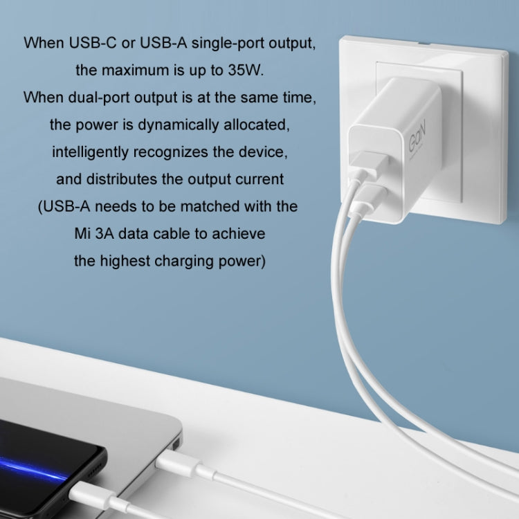 Original Xiaomi 35W USB-C+USB-A Fast Charge Portable Dual Port Charger(1C+1A), US Plug(White) by Xiaomi