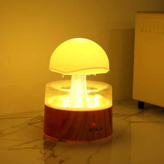 500ml Rain Humidifier Mushroom Cloud Colorful Night Lamp Aromatherapy Machine With Remote Control, Style: USB Direct Plug(Wood Grain) by buy2fix