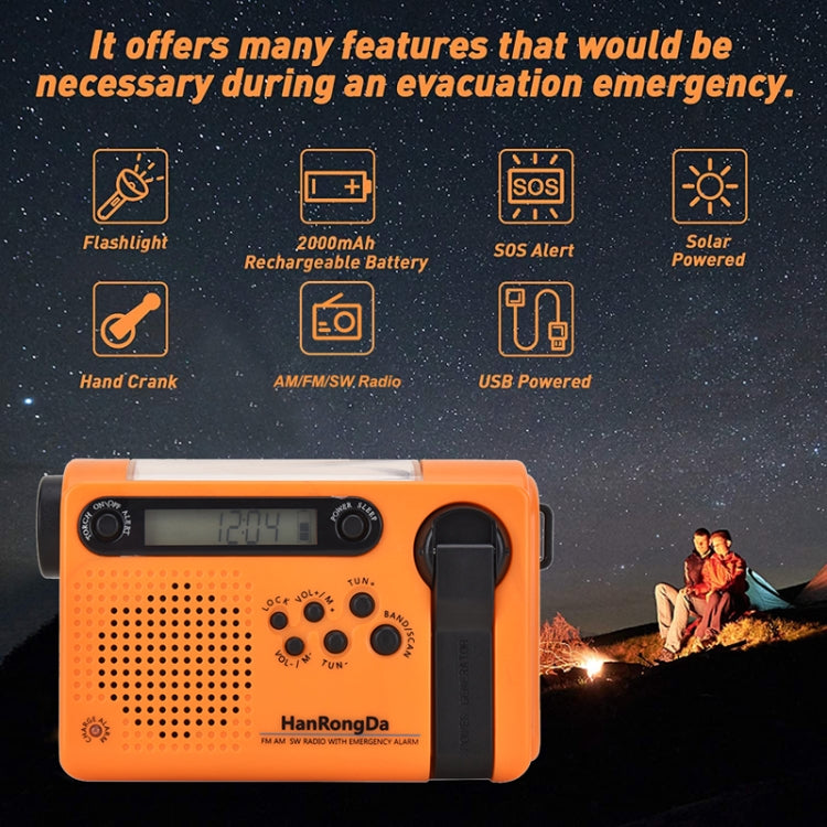 HanRongda HRD-900 LED Lighting Solar Hand Crank Power Generation NOAA Weather Warning Radio(Orange) by HanRongda
