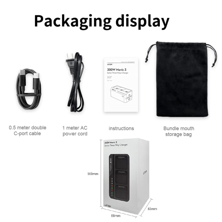 For DJI Mavic 3 Series LKTOP 200W 3-Channel Battery Charger US Plug by LKTOP
