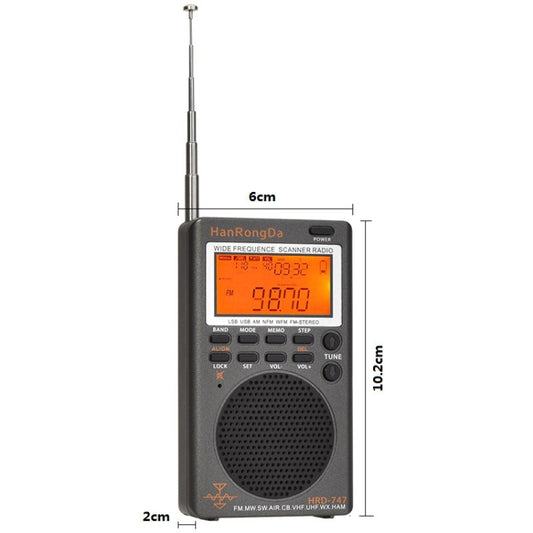 HanRongda HRD-747 Portable Full Band Digital Display High-Frequency Receiving Radio(Silver Gray) by HanRongda