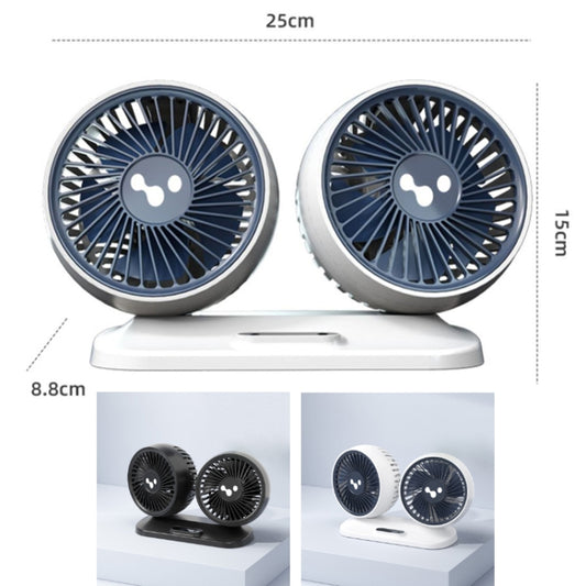 12v/24v Car Fan USB Interface Powerful Double Head Electric Fan(Olive Black) by buy2fix