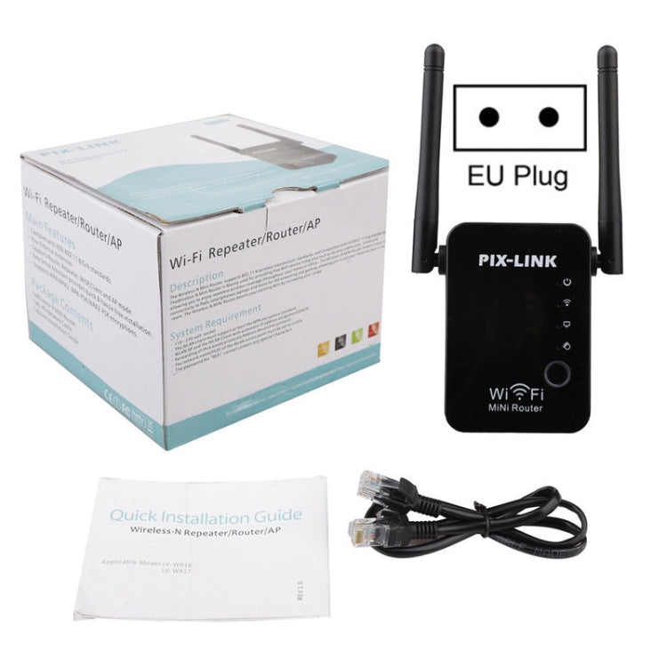 PIX-LINK 2.4G 300Mbps WiFi Signal Amplifier Wireless Router Dual Antenna Repeater(US Plug) by PIX-LINK