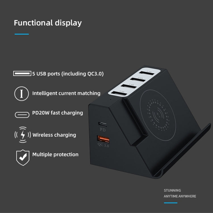 PD 20W +QC 3.0 Wireless Charging+6 Ports Multi-function Charger(UK Plug) by buy2fix