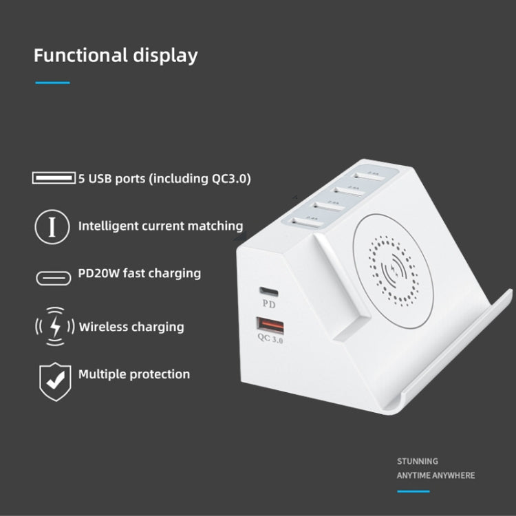 PD 20W +QC 3.0 Wireless Charging+6 Ports Multi-function Charger(EU Plug) by buy2fix