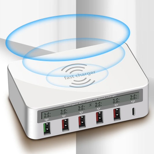 818PF 5 USB Ports + Type-C Smart Digital Display Wireless Phone Charger, Style: UK Plug (Black) by buy2fix