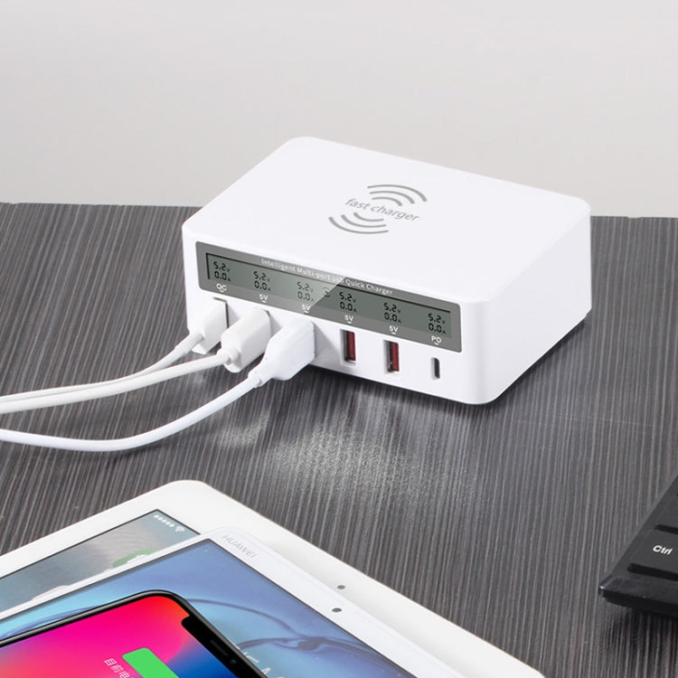 818PF 5 USB Ports + Type-C Smart Digital Display Wireless Phone Charger, Style: US Plug (Black) by buy2fix