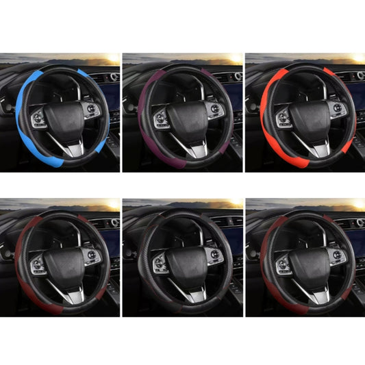 38cm Carbon Fiber Elastic Leather Without Inner Ring Car Steering Wheel Cover, Color: Liquor by buy2fix