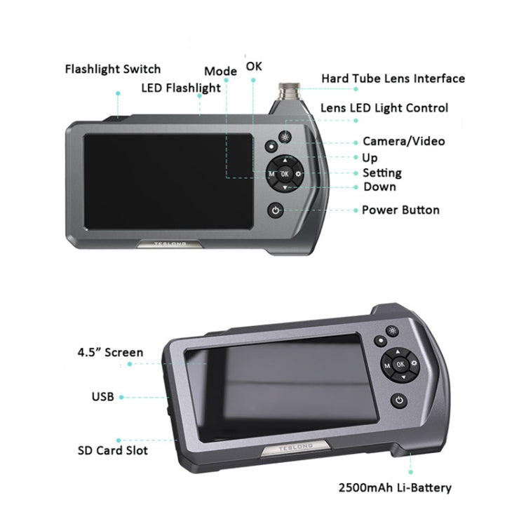 TESLONG NTS450A 4.5-inch Screen Industrial Handheld Endoscope with Light, Speci: 3.9mm Lens-1m by TESLONG