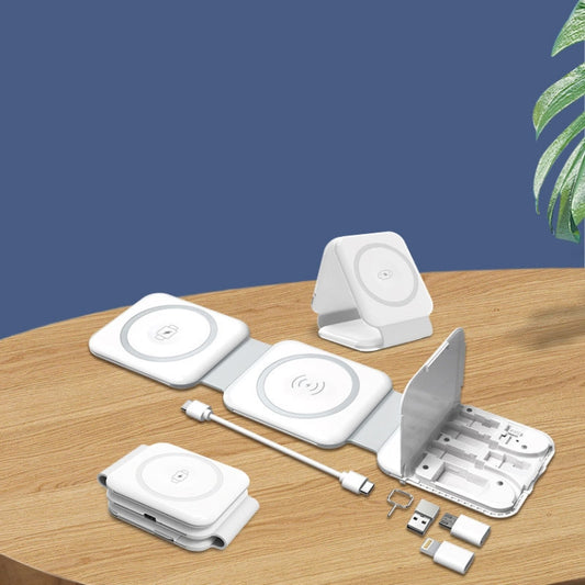 10-in-1 Magnetic Wireless Folding Charger With Data Cable Adapter Storage box(White) by buy2fix