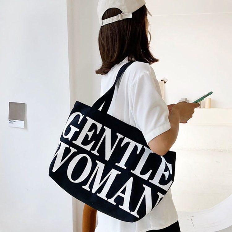 Women Printed Letter Canvas Bag Single Shoulder Tote Bag(Black) by buy2fix