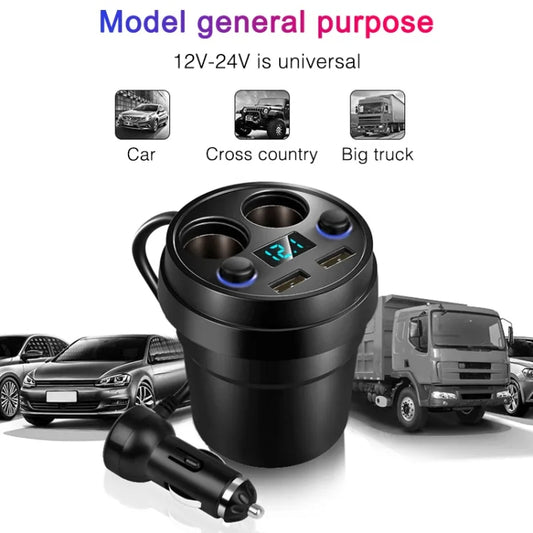 Cup Car Charger Dual USB Corded Cigarette Lighter Mobile Phone Charger(Black) by buy2fix