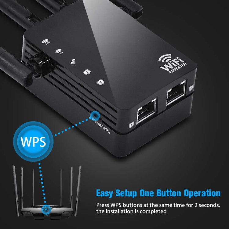 5G/2.4G 1200Mbps WiFi Range Extender WiFi Repeater With 2 Ethernet Ports EU Plug Black by buy2fix
