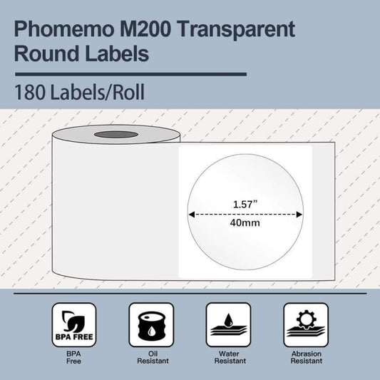For Phomemo M110 / M200 180pcs /Roll 40x40mm Circular Transparent Self-Adhesive Tag by Phomemo