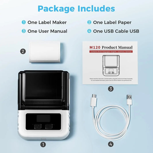 Phomemo M120 Label Maker Barcode Printer Bluetooth Thermal Label Machine(White) by Phomemo