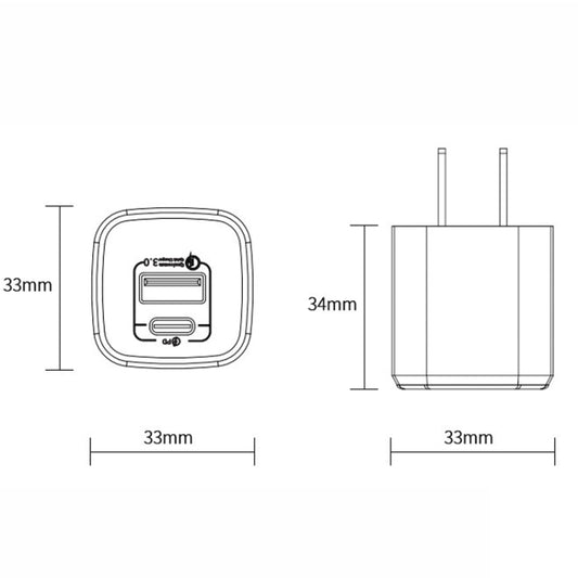 20W Portable Mini Cell Phone Charger Type-C+USB Dual-Port Fast Charger Charging Adapter, CN Plug by buy2fix