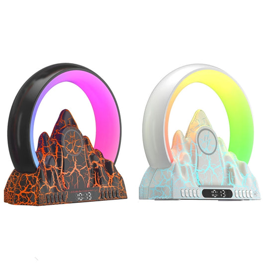 Flame Mountain Ambient Light Wireless Charger Smart Alarm Clock Bluetooth Speaker with Wake-up Function(Black) by buy2fix