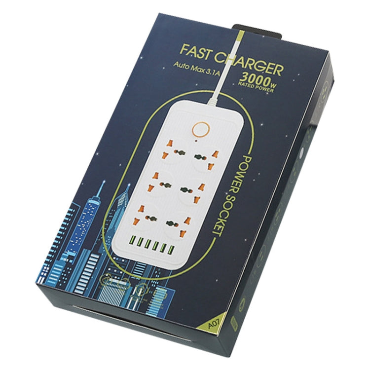 A07 2m 3000W 6 Plugs + 6-USB Ports Multifunctional Flame-retardant Socket with Switch(US Plug) by buy2fix