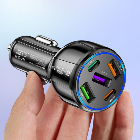 3USB+2PD 75W Dual Line Car Mobile Phone Fast Charging Charger(Black) by buy2fix