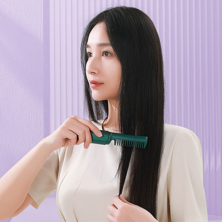2 In 1 Portable USB Rechargeable Hair Curler Dual Usage Hair Straightening Comb(Green) by buy2fix