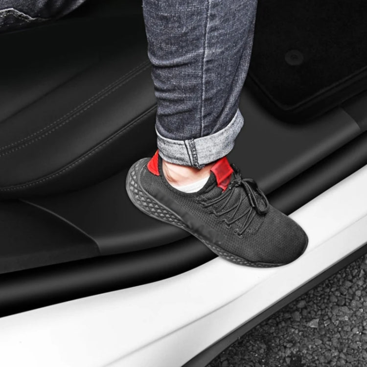 For Tesla Model Y Rear Door Built-In Sill Strip Rear Seats Anti-Kick Leather Protective Pad(Carbon Fiber) by buy2fix