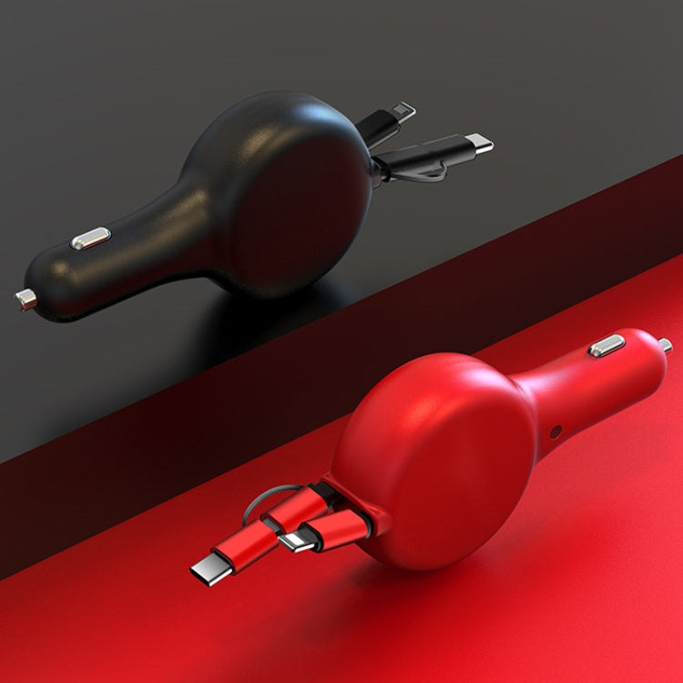 PD18W +QC 3.0 3 In 1 Retractable Car Charger With 8 Pin & Type-C/USB-C & Micro Port(Black) by buy2fix