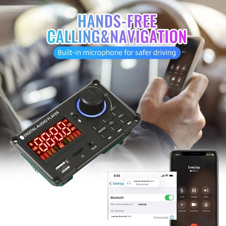 100W 12V TPA3116 Color Screen Power Amplifier Bluetooth Decoder Board With Recording Call(Silicone Remote Control) by buy2fix