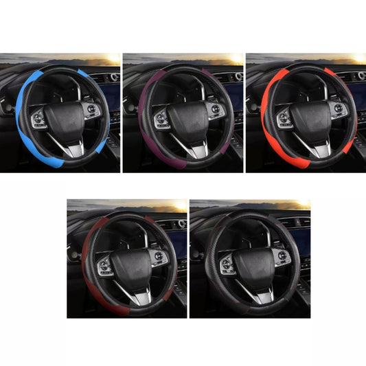 39cm Carbon Fiber Elastic Leather Without Inner Ring Car Steering Wheel Cover, Color: Red by buy2fix