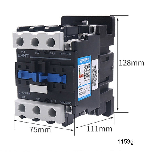 CHNT CJX2-6511 65A 220V Silver Alloy Contacts Multi-Purpose Single-Phase AC Contactor by CHNT