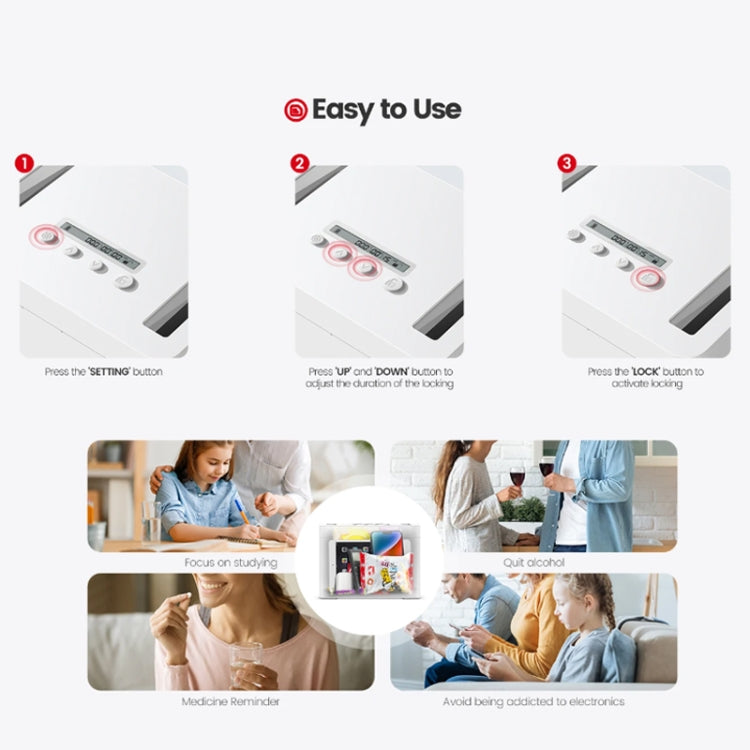Vaydeer Metal Timed Self-Control Phone Lock Box With Child Lock And LED Display, Spec: Small White by Vaydeer