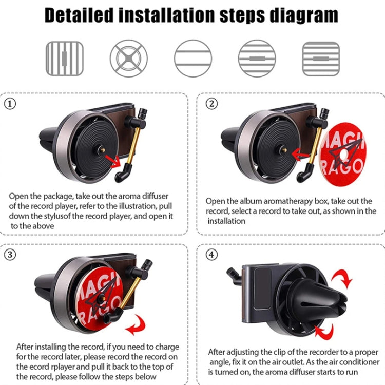 Gramophone+3pcs Refill Aroma Car Aroma Diffuser Air Vent Rotating Retro Gramophone Fragrance Diffuser Ornament by buy2fix